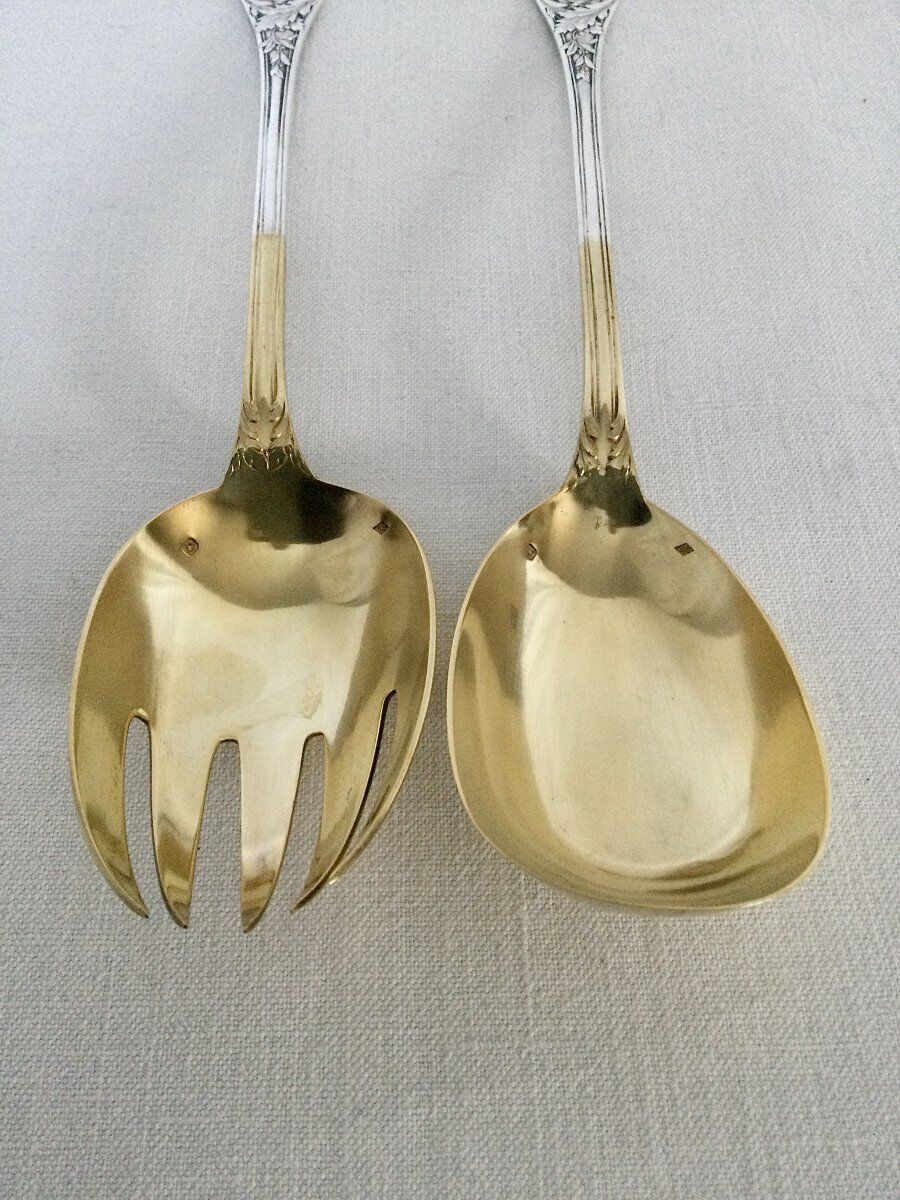 Emile puiforcat - solid silver and vermeil salad cutlery