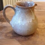 Handmade enameled stoneware pitcher