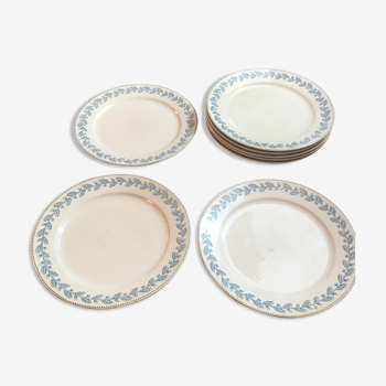 8 flat plates Terre de Fer Sarreguemines early 20th century