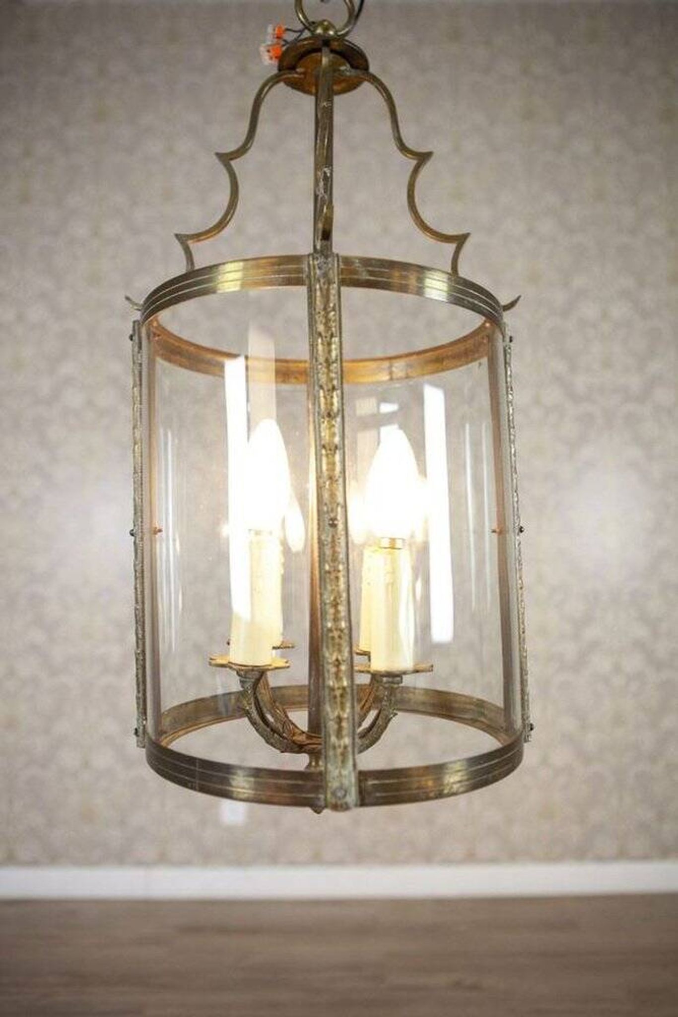 Suspension en métal et verre de style mi-siècle