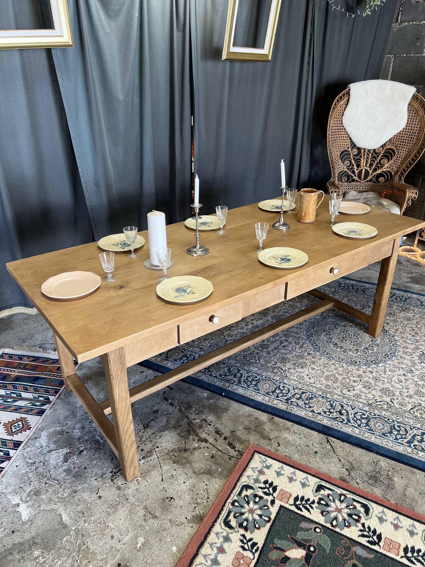 Table de ferme ancienne en chêne massif restaurée