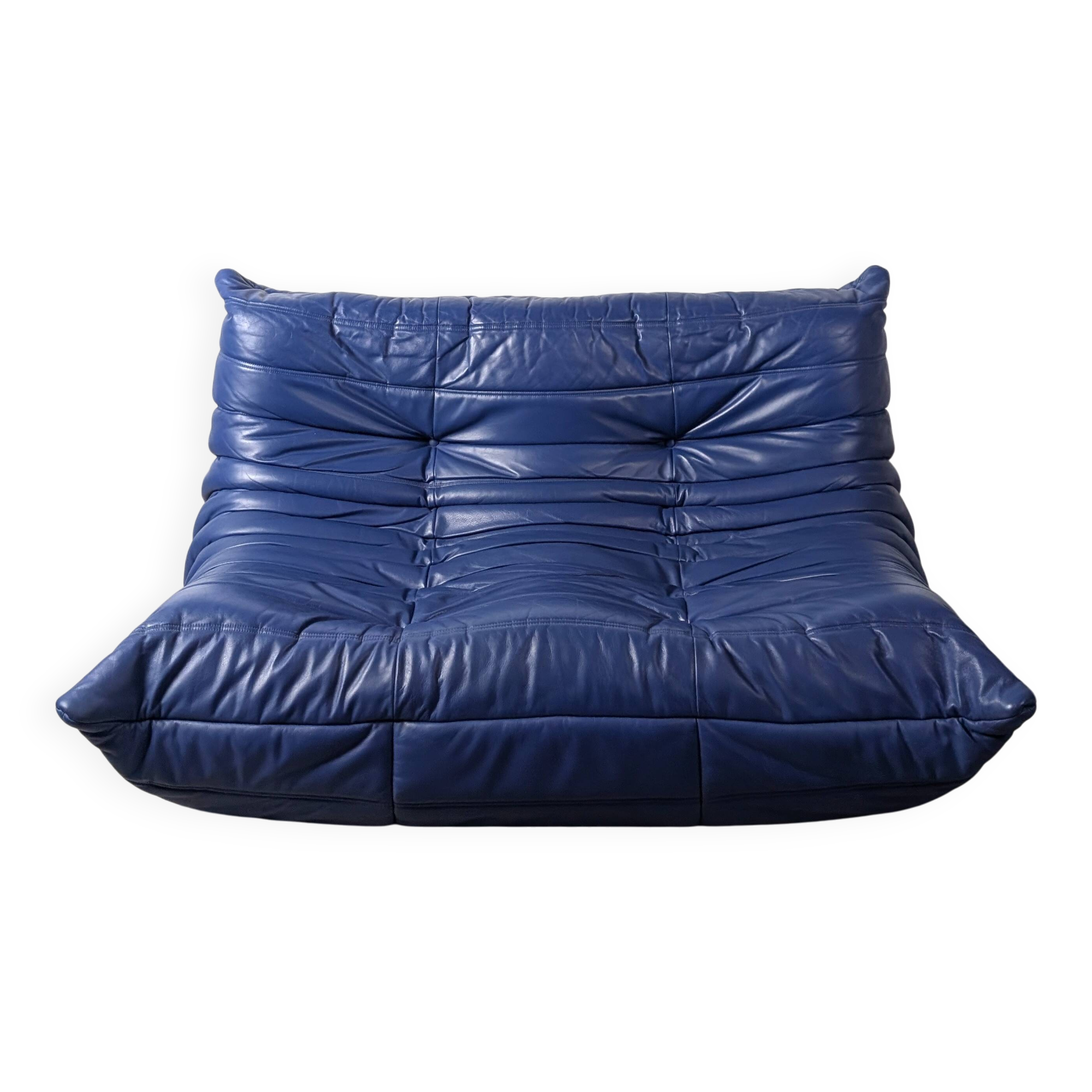Canapé deux places Togo en cuir bleu de Michel Ducaroy pour Ligne Roset, France, années 1980