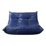 Canapé deux places Togo en cuir bleu de Michel Ducaroy pour Ligne Roset, France, années 1980