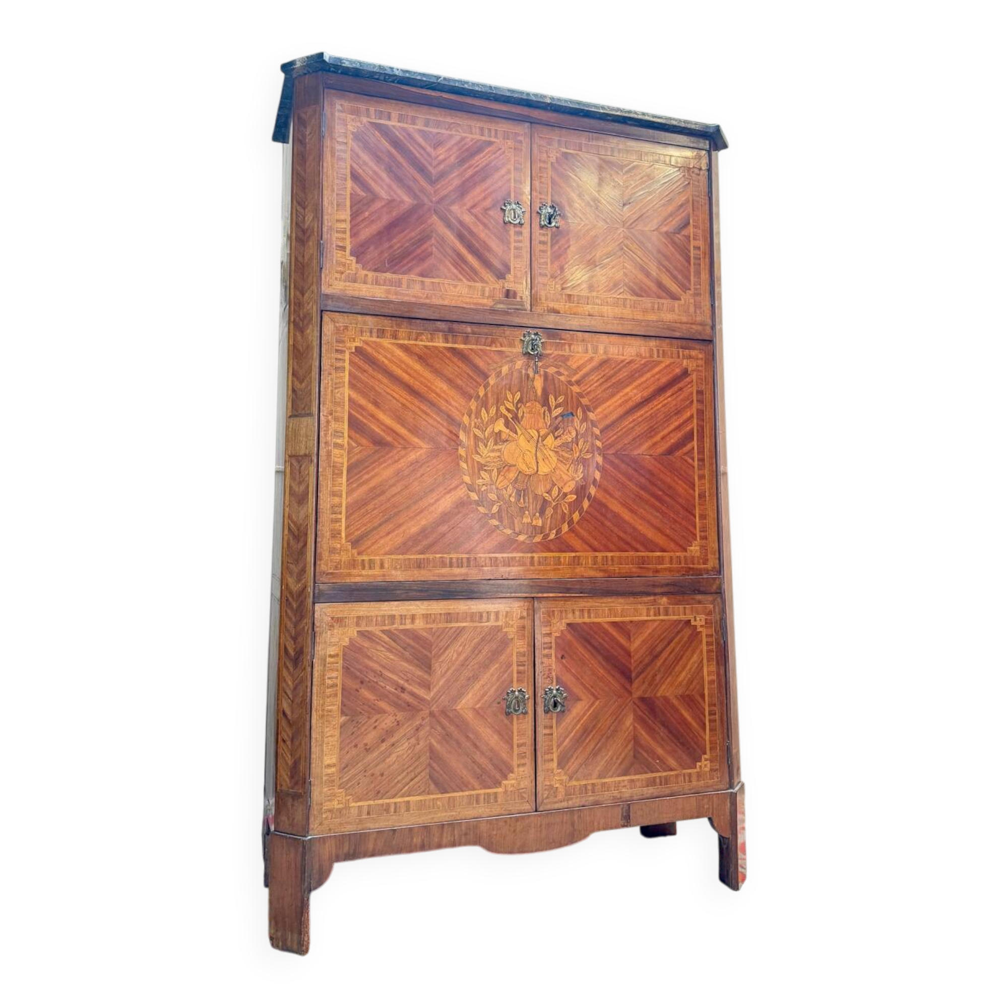 Bayer françois secretary with guillotine in louis x period marquetry