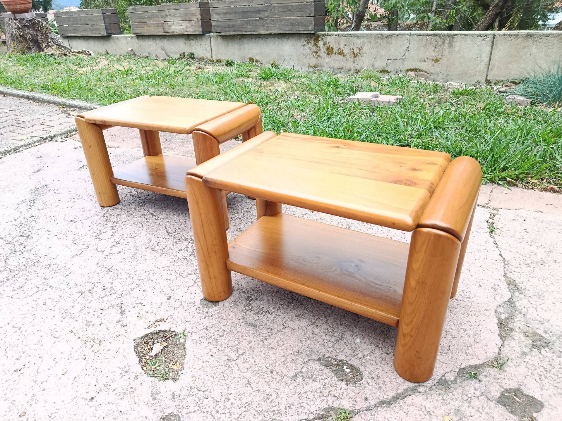 Brutalist bedside tables in elm