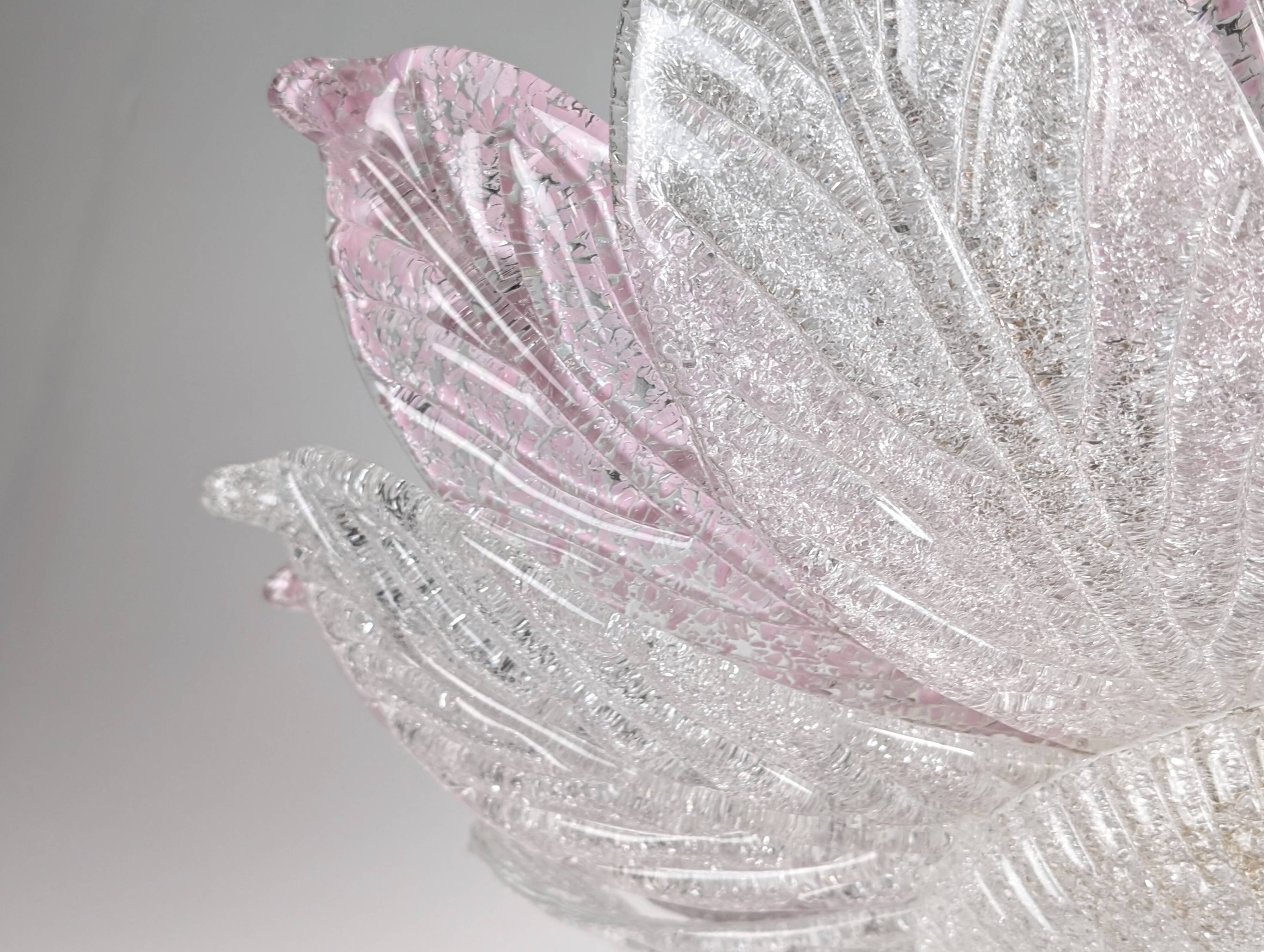 Large Murano Ceiling Lamp in Pink and White Glass, Italy, 1970s