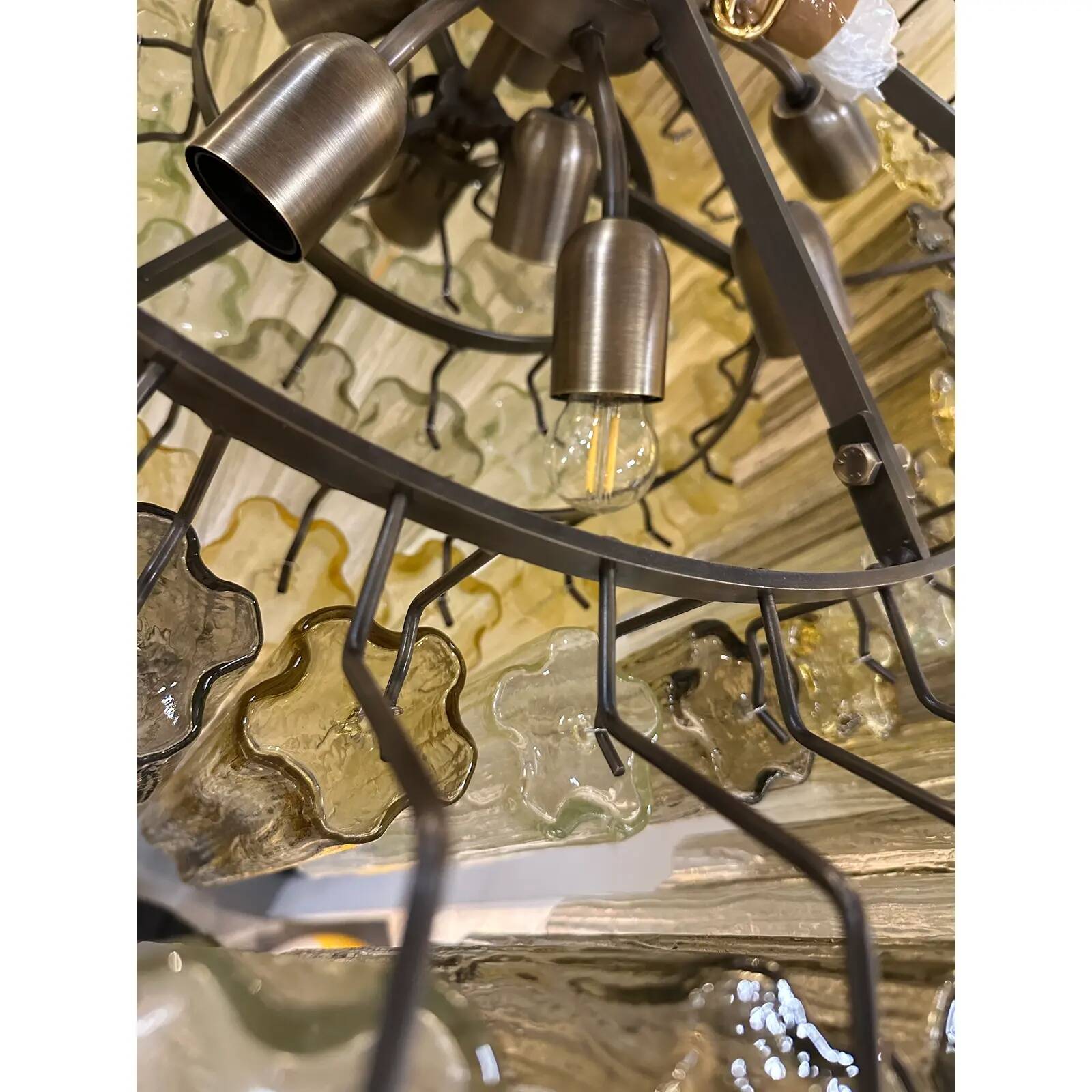 Italian Mid-Century Modern “Tronchi” Murano Glass Chandelier in Amber