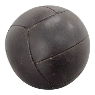Vintage black leather medicine ball 1930's