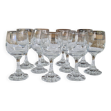 Vintage 10 Large Crystal Glasses - Engraved Logo - Cut Stem - Very Heavy