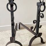 Pair of vintage steel brutalist andirons