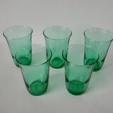 lot de 5 verres à eau en verre vert made in France années 70