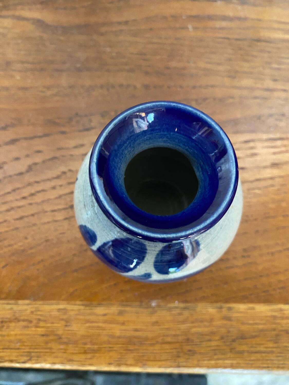 Antique alsace vase anne ehret grey blue stoneware vintage flower decor