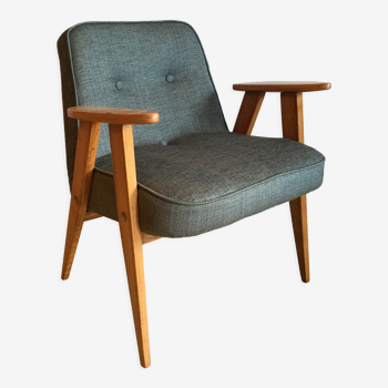 Fauteuil moderne du milieu du siècle, chaise longue grise, chaise vintage faite à la main, prête à expédier