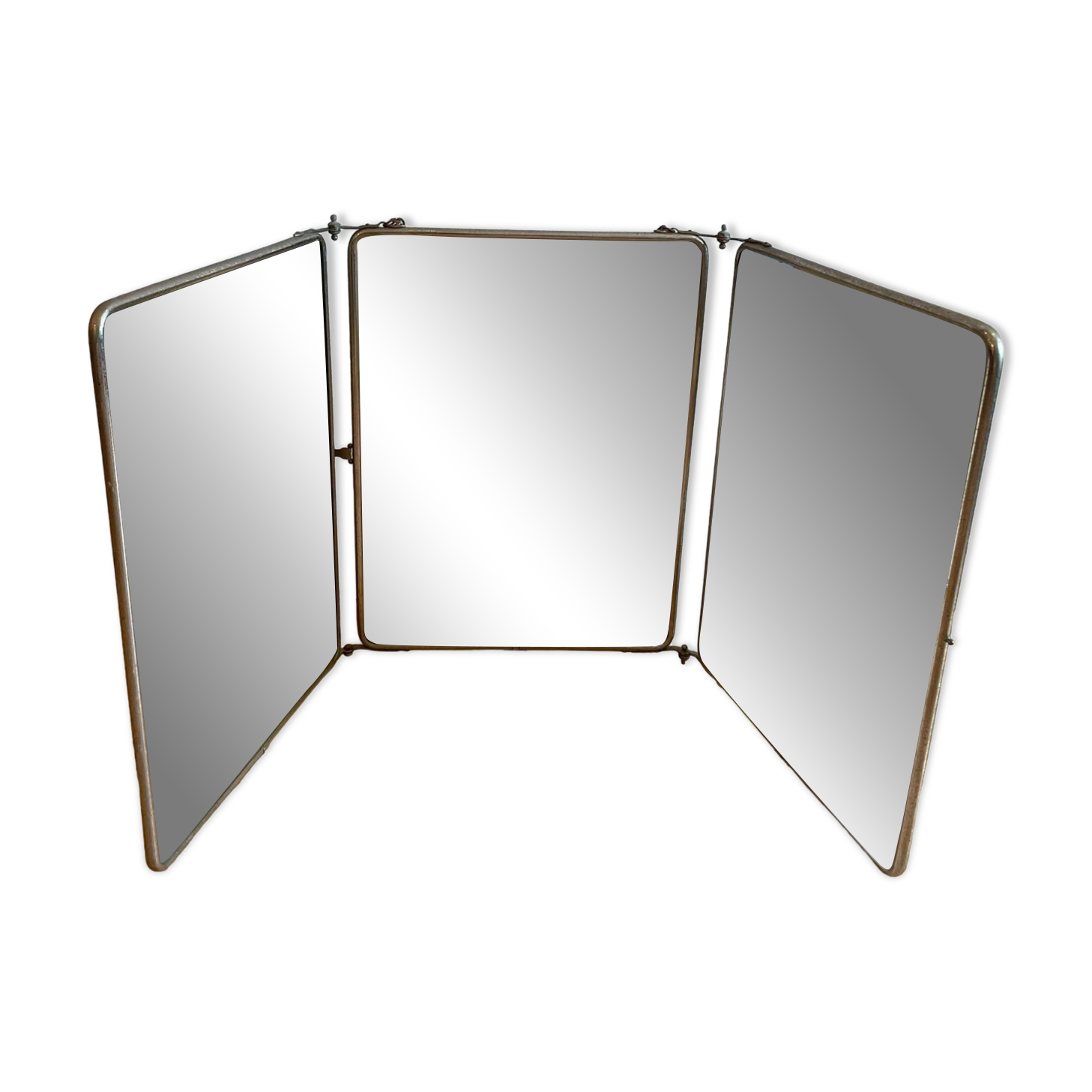 Large triptych barber mirror circa 1950, to stand or hang