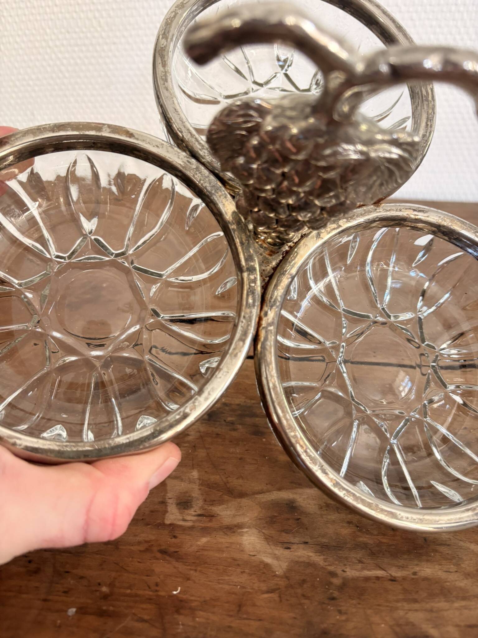 Former Beggar Servant Carrying Condiment Bunch Grape Silver Metal Glass
