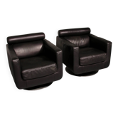 Fauteuil pivotant en cuir moderne italien en acier par Natuzzi, Italie 1970