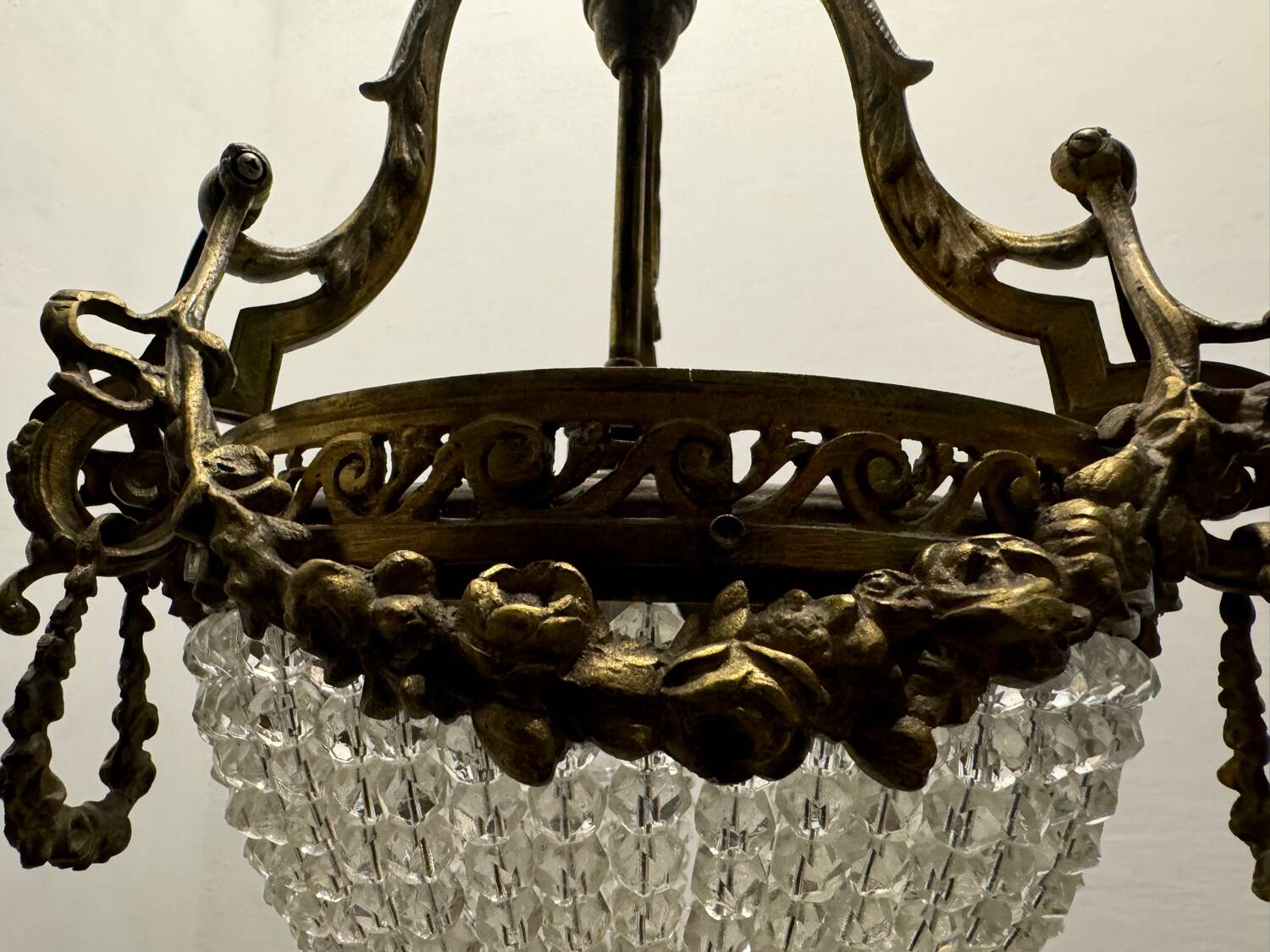 Bronze Crystal Beaded Light Pendant 1940’s