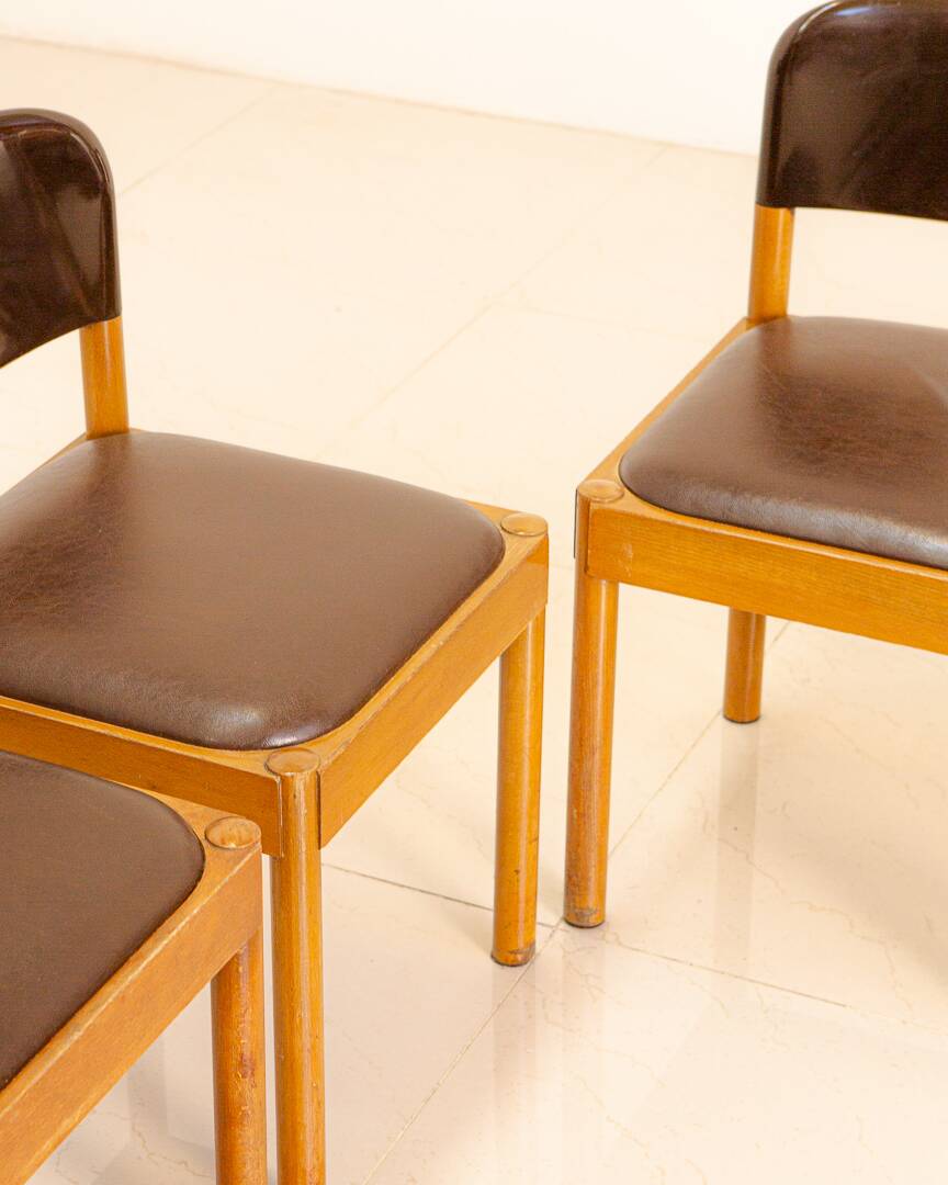 Set of 6 wooden and leather chairs by Piarotto Italy 80's
