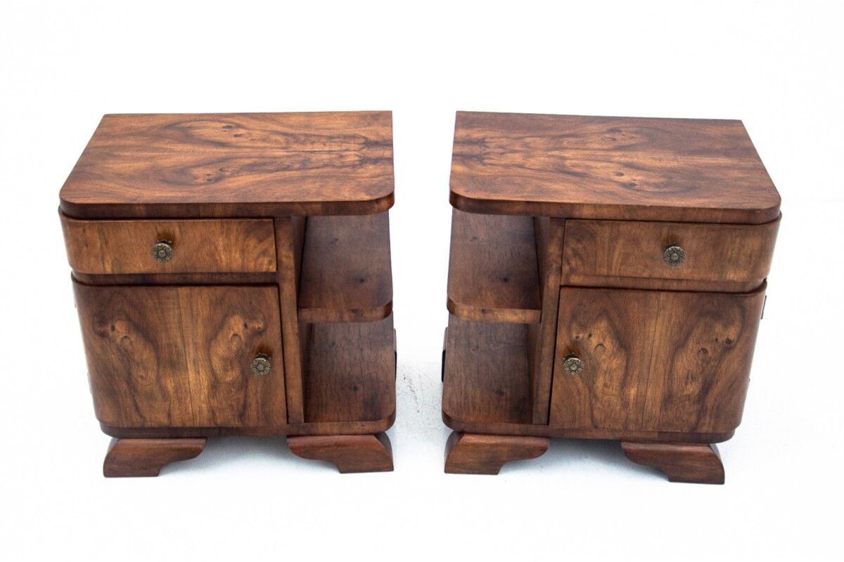 Art deco bedside tables, poland, 1950s