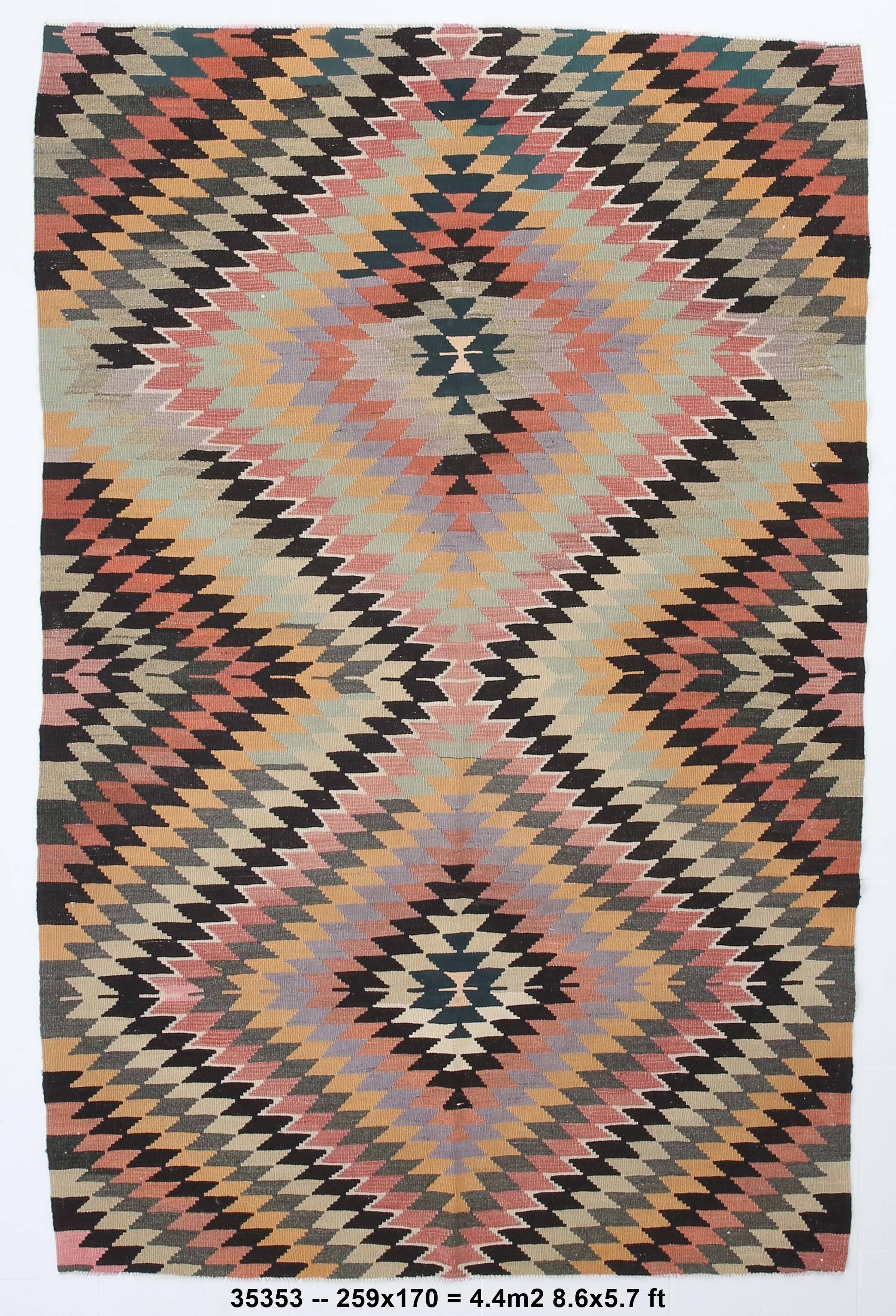 Orange Black Turkish Kilim Rug 170x259Cm SK 35353