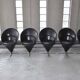 Set of 6 vintage black leather cone chairs by Verner Panton for Gebrüder Nehl