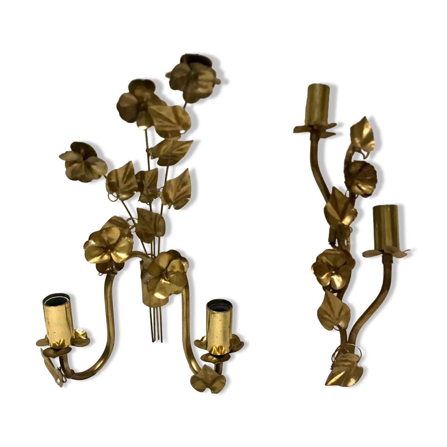 Paire d’appliques fleurs et feuilles laiton