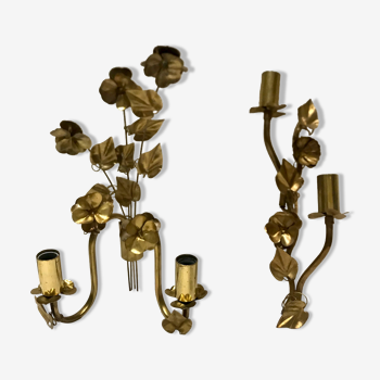 Pair of sconces flowers and brass leaves