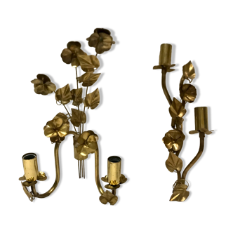 Pair of sconces flowers and brass leaves