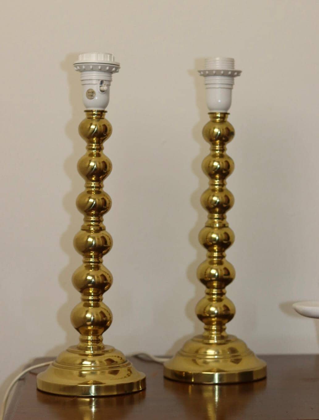 Pair of Swedish brass lamps from the mid-century.
