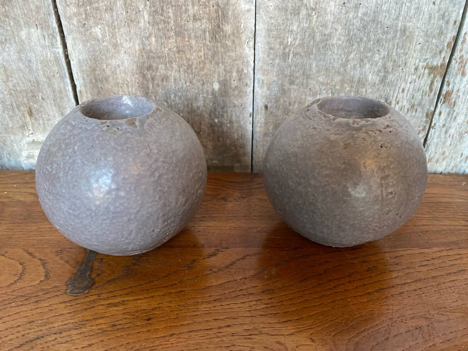 Pair of J-Line Vintage Grey Ceramic Ball Candle Holders #B771