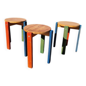Lot de 3 Tabourets en - pin