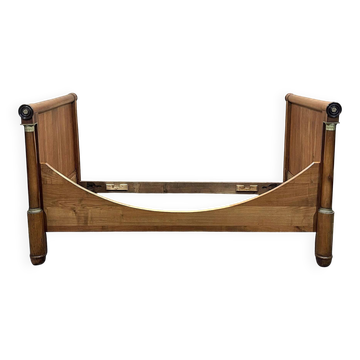 19th century Empire sleigh bed in cherry wood - Bedding: 1m82x98cm