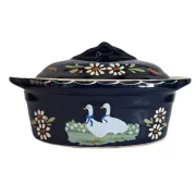 Blue terrine in handcrafted pottery from Alsace, hand-painted.