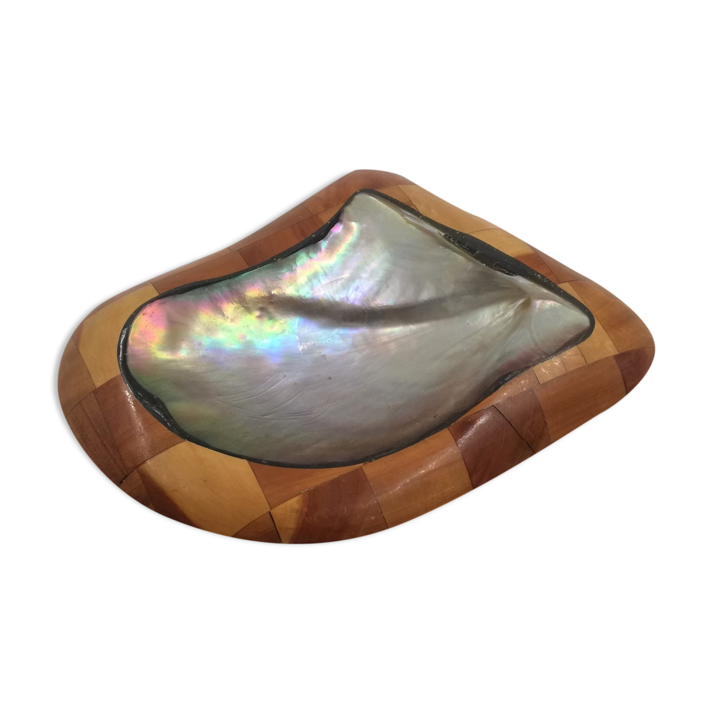 Wood and mother-of-pearl trinket bowl