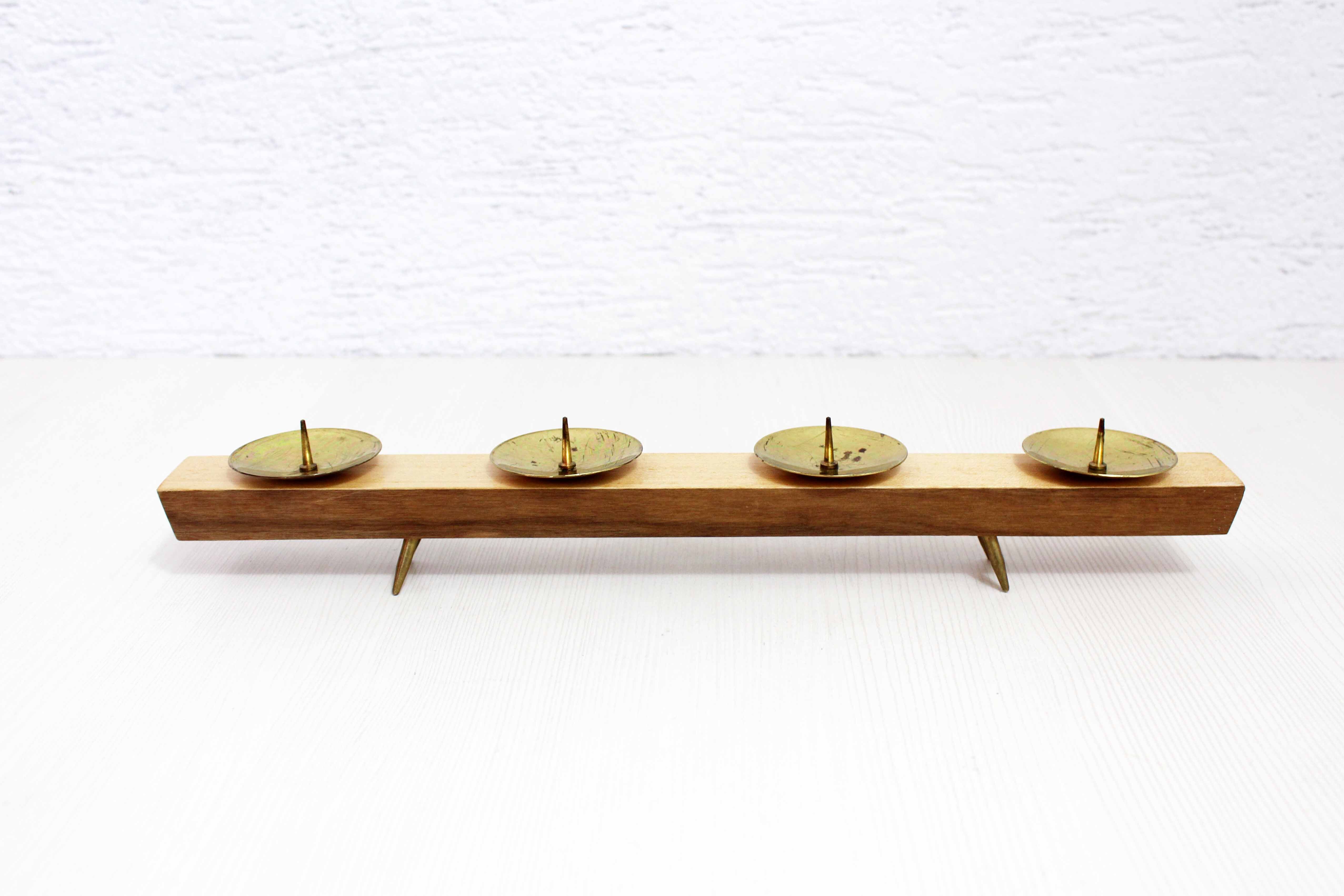 Wooden and brass candle holder