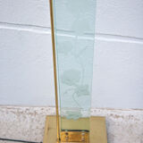 Floor lamp, brass halogen and engraved glass, attributed to Max Baguara, design lamp, 80's