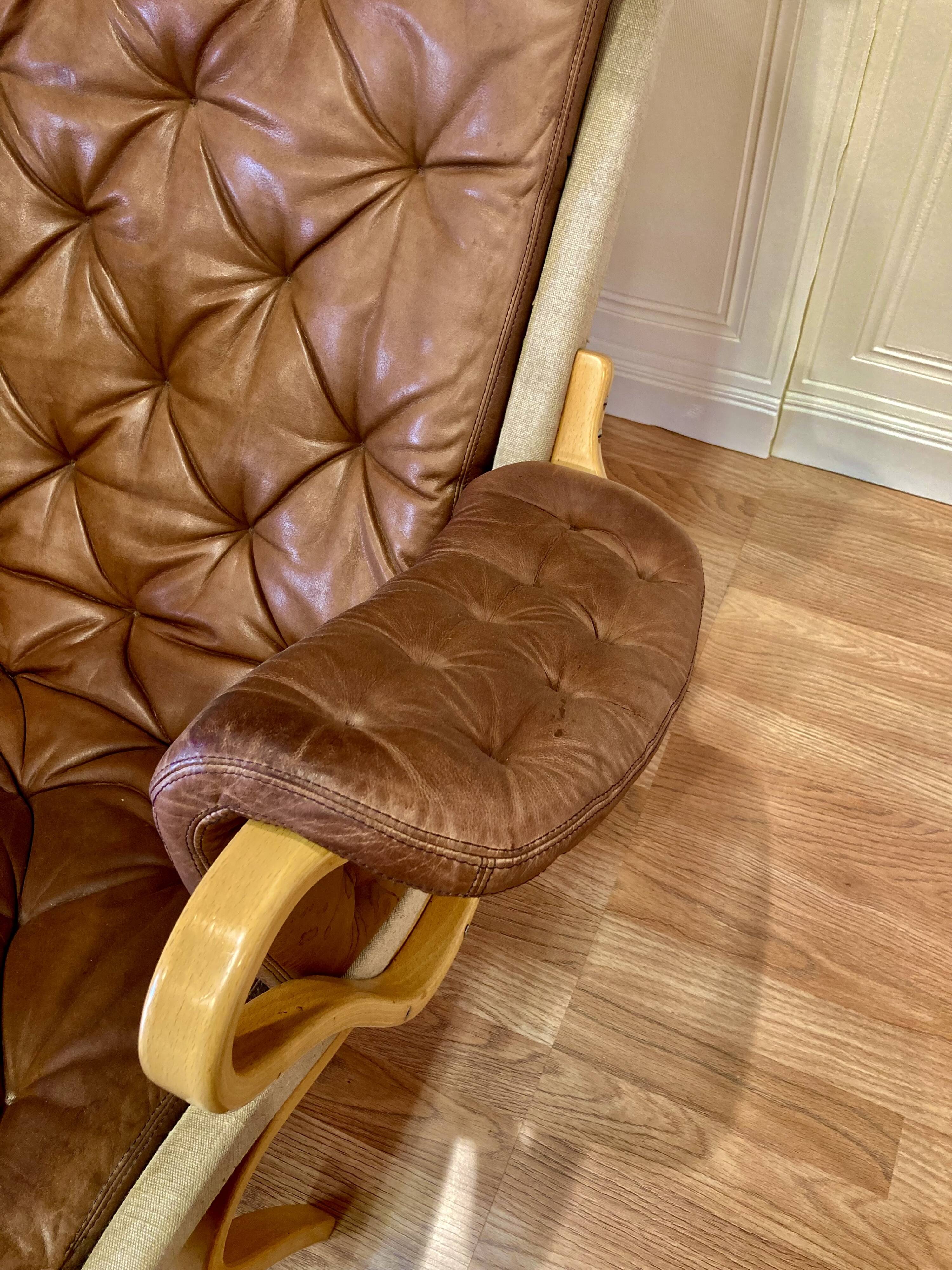 "Pernilla" armchair leather "Bruno Mathsson" 1960.