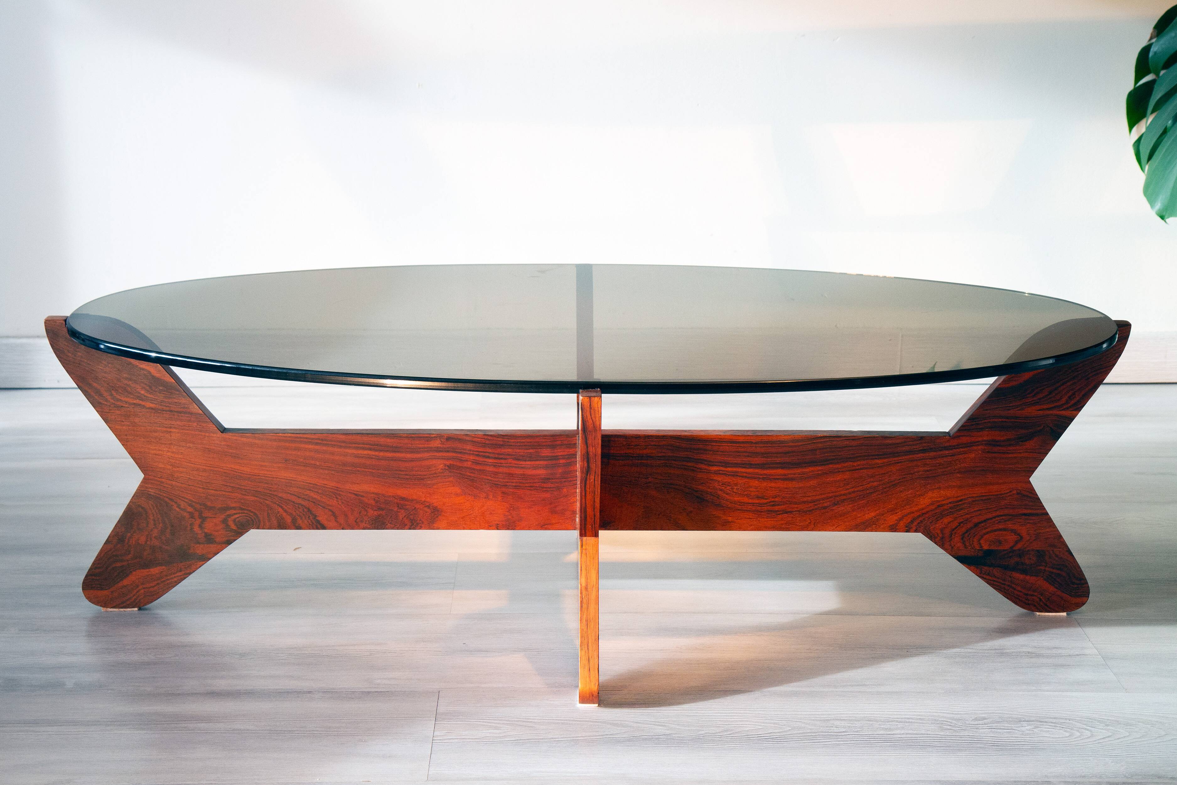 Scandinavian coffee table, rosewood and smoked glass, 1960