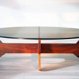 Scandinavian coffee table, rosewood and smoked glass, 1960