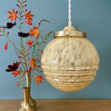 Vintage art deco globe pendant light in yellow and gold Clichy glass