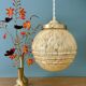 Vintage art deco globe pendant light in yellow and gold Clichy glass