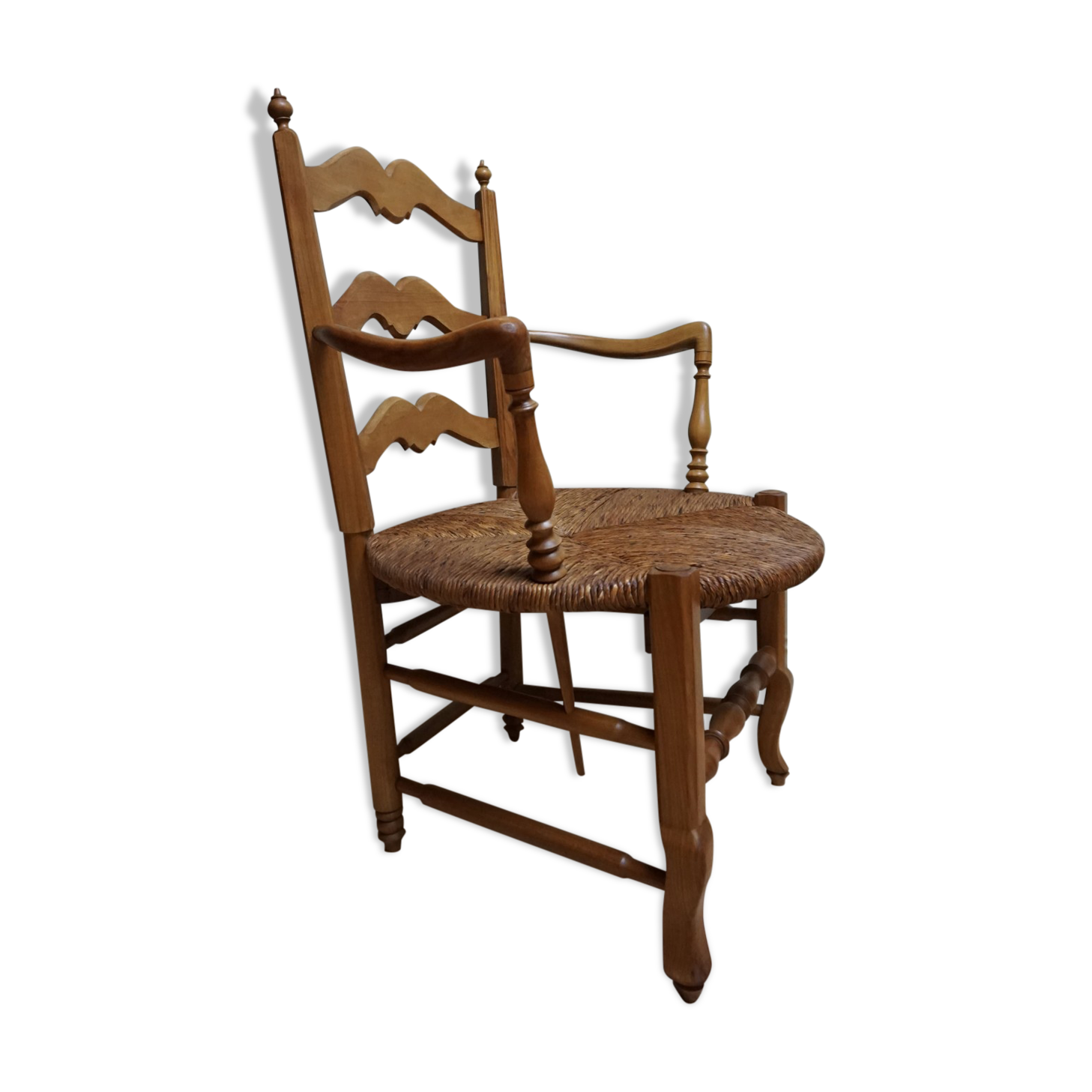 French country provence beech wood armchair with rush wicker seat