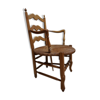 French country provence beech wood armchair with rush wicker seat