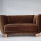 1960s, Danish 2-seater curved sofa, brown furniture velour.