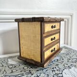 Boîte à bijoux commode 3 tiroirs bambou vintage