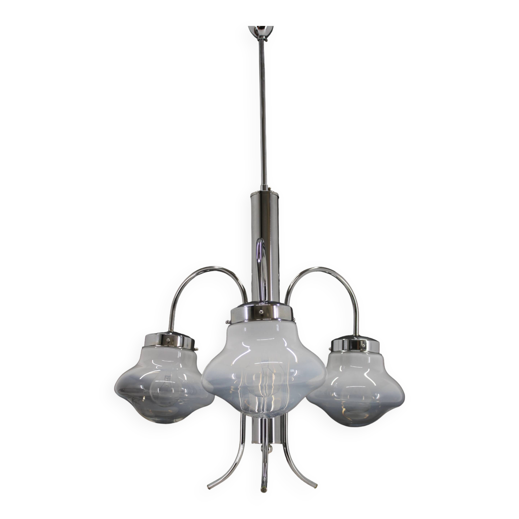 1960s Chrome Plated Chandelier with Murano Glass,  Italy