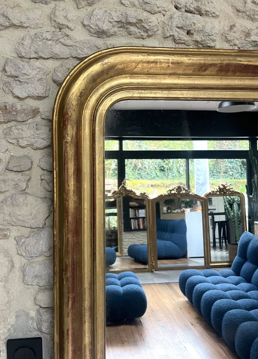 Large mirror 200/150cm Louis-Philippe 19th century, mercury glass overmantel for fireplace.