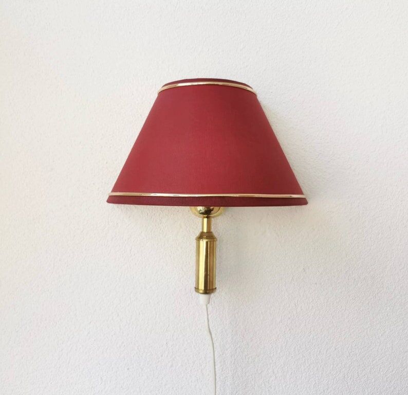 Vintage brass wall lamp with fabric lampshade, 80s
