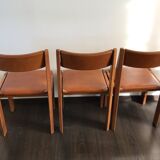 Set of 4 elm chairs and leather, 80s