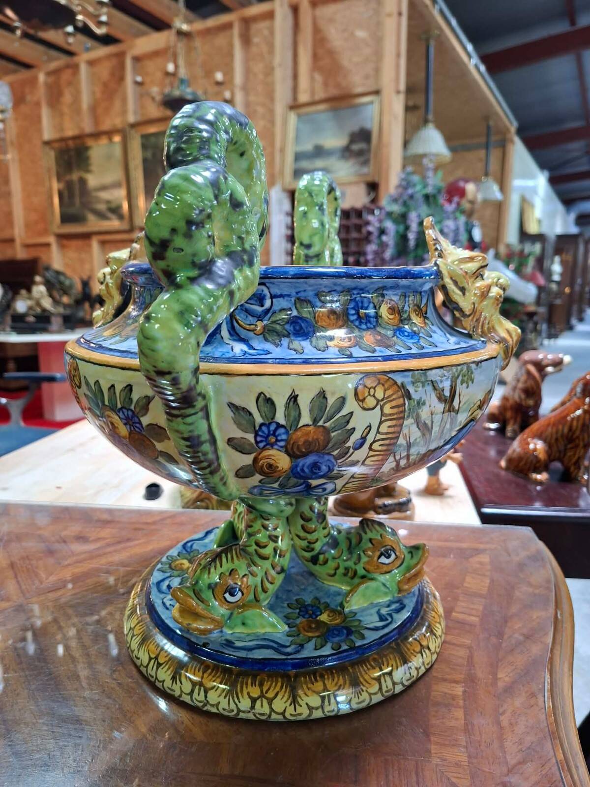 polychrome faience cup – Decorated with fantastical characters and animals